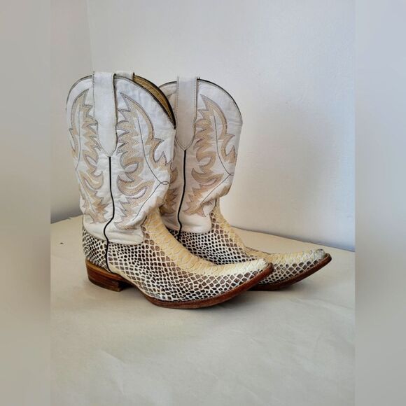 White Python Reptile Leather Boots Mexican Vaquero Cowboy Western Mex 26 US 7 - Picture 1 of 10